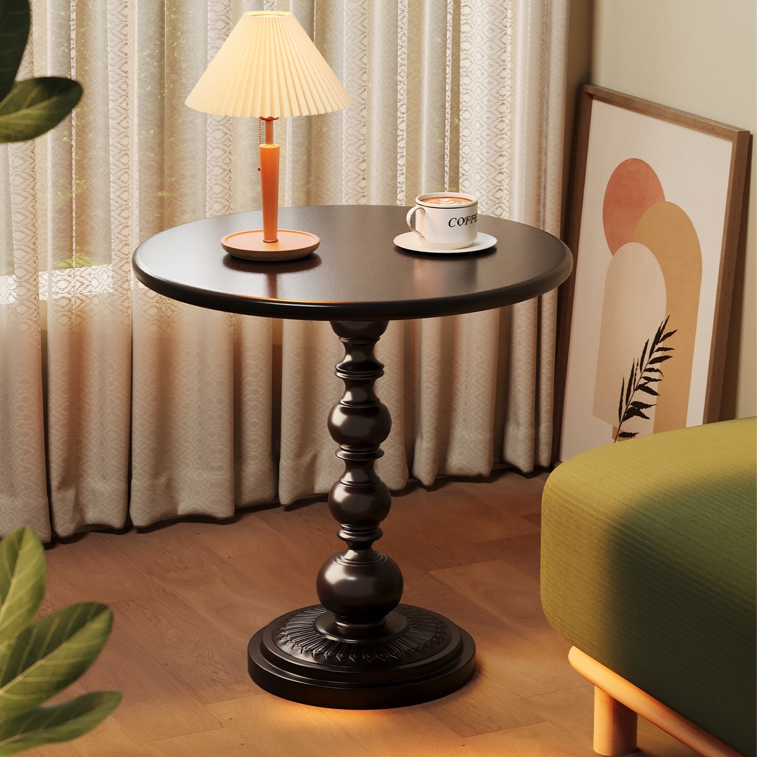 Masuta de cafea retro, fier, pentru living, dormitor sau balcon 52 x 38 cm, negru