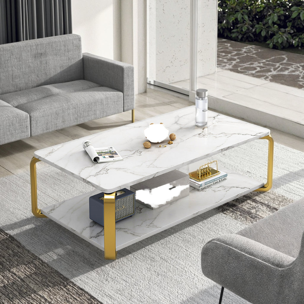 Masuta de cafea cu raft de depozitare, stil italian, 110x60x43cm, blat MDF si cadru metalic