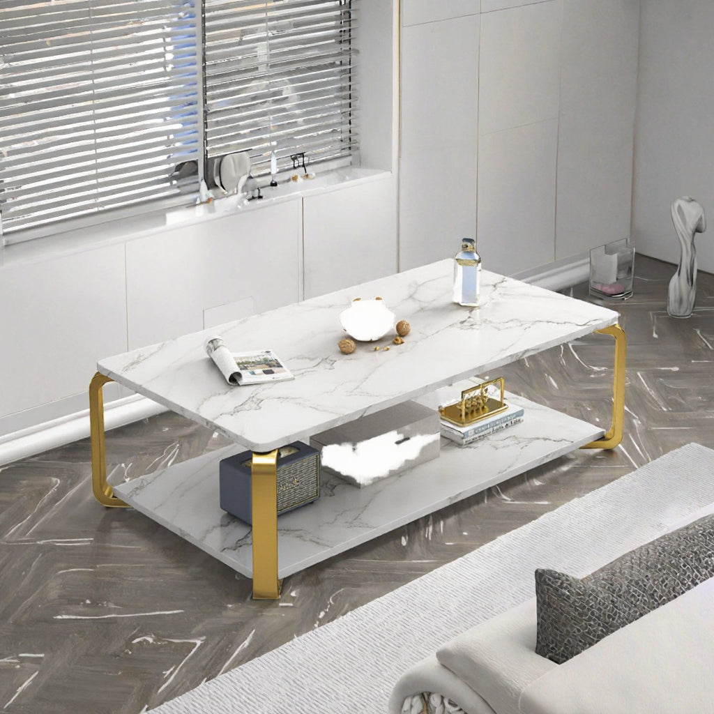 Masuta de cafea cu raft de depozitare, stil italian, 110x60x43cm, blat MDF si cadru metalic