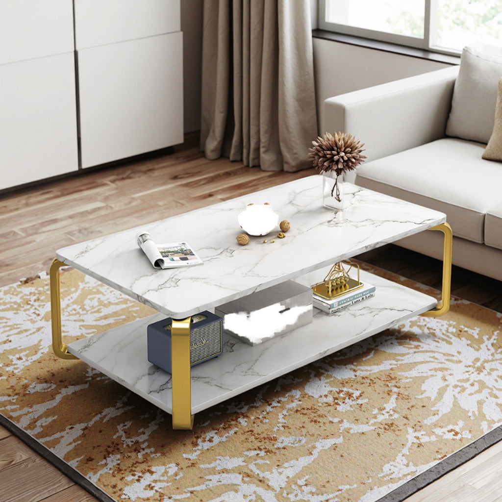 Masuta de cafea cu raft de depozitare, stil italian, 110x60x43cm, blat MDF si cadru metalic