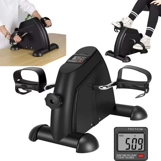 Mini bicicleta de exercitii pliabila cu ecran LCD, pentru brate si picioare, reglare rezistenta si design compact