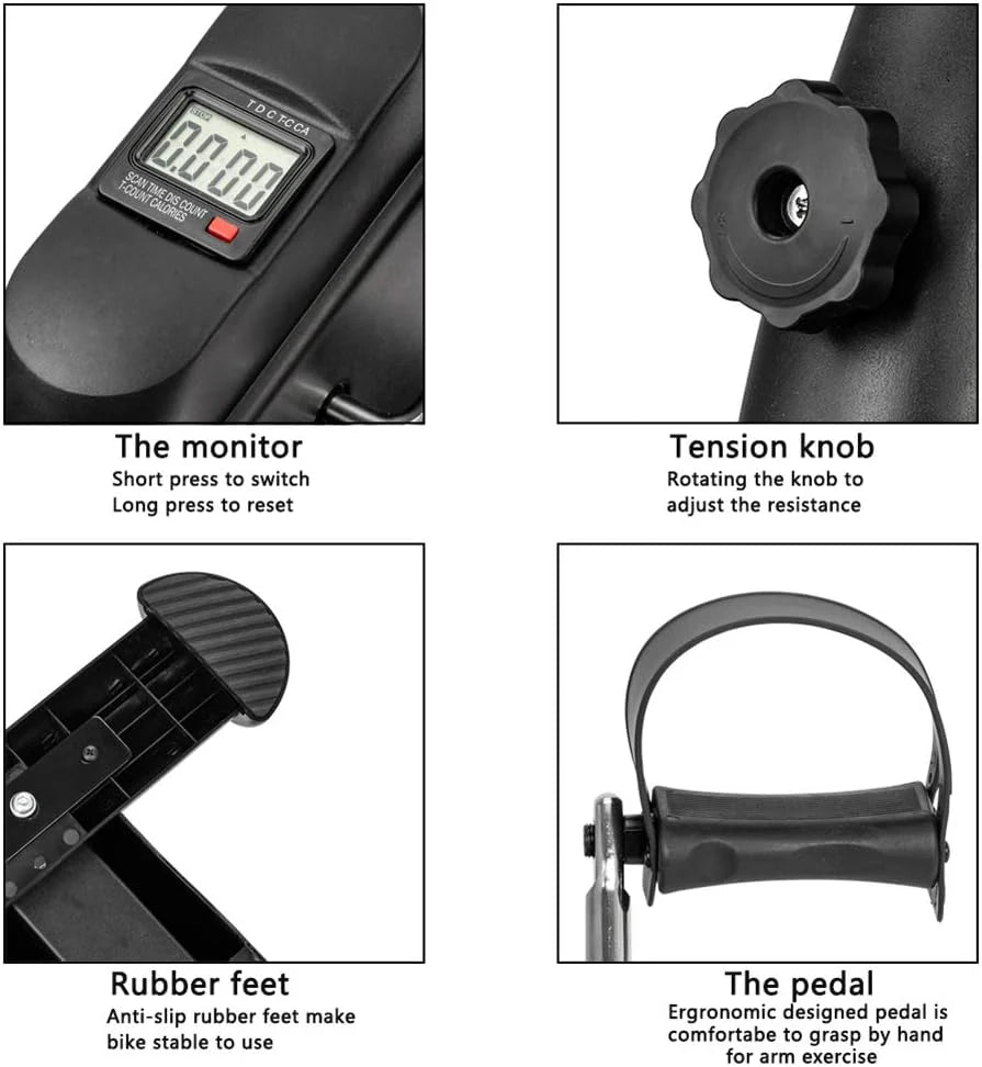 Mini bicicleta de exercitii pliabila cu ecran LCD, pentru brate si picioare, reglare rezistenta si design compact