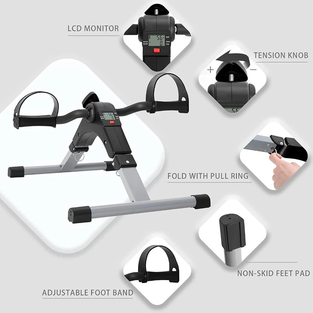 Mini bicicleta de antrenament pentru maini si picioare, inaltime reglabila, afisaj LCD, 100kg, negru