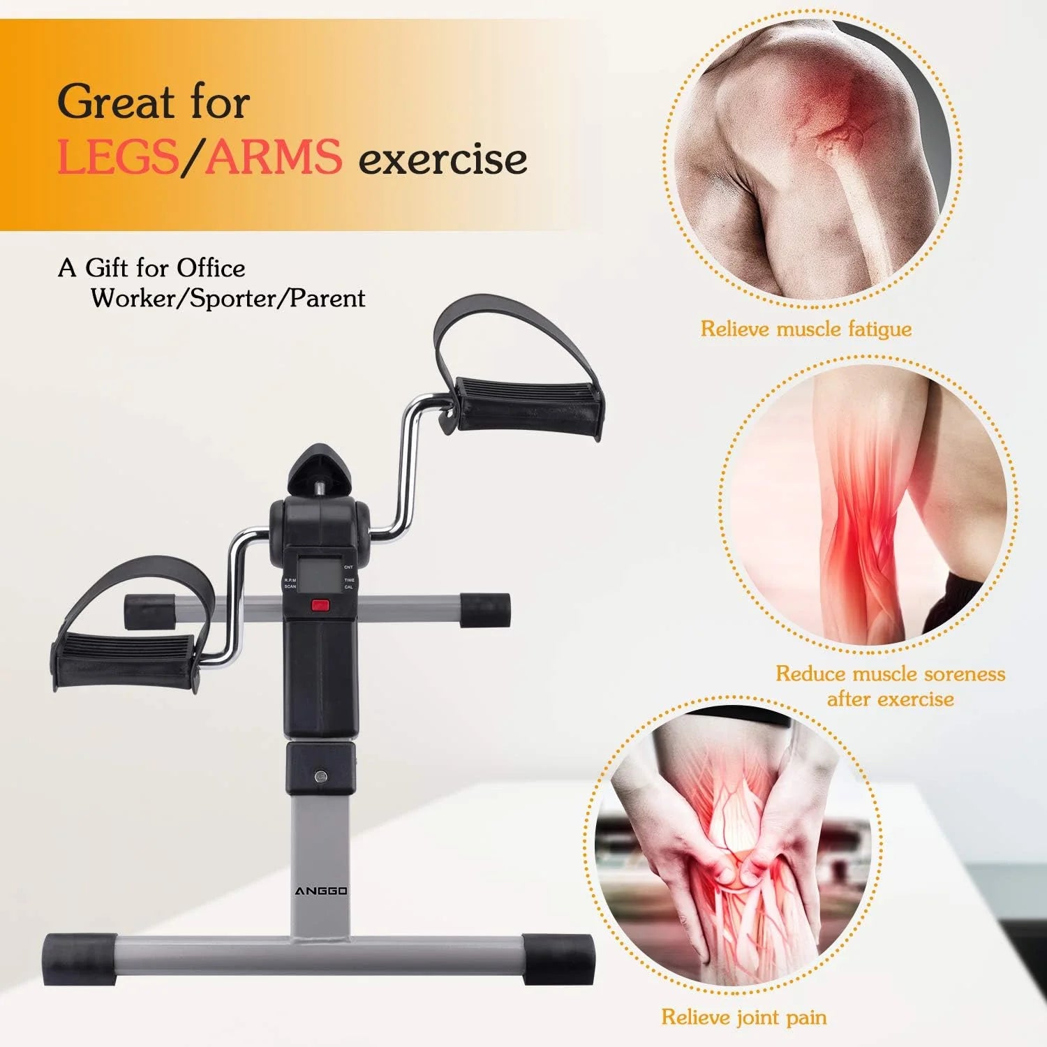 Mini bicicleta de antrenament pentru maini si picioare, inaltime reglabila, afisaj LCD, 100kg, negru