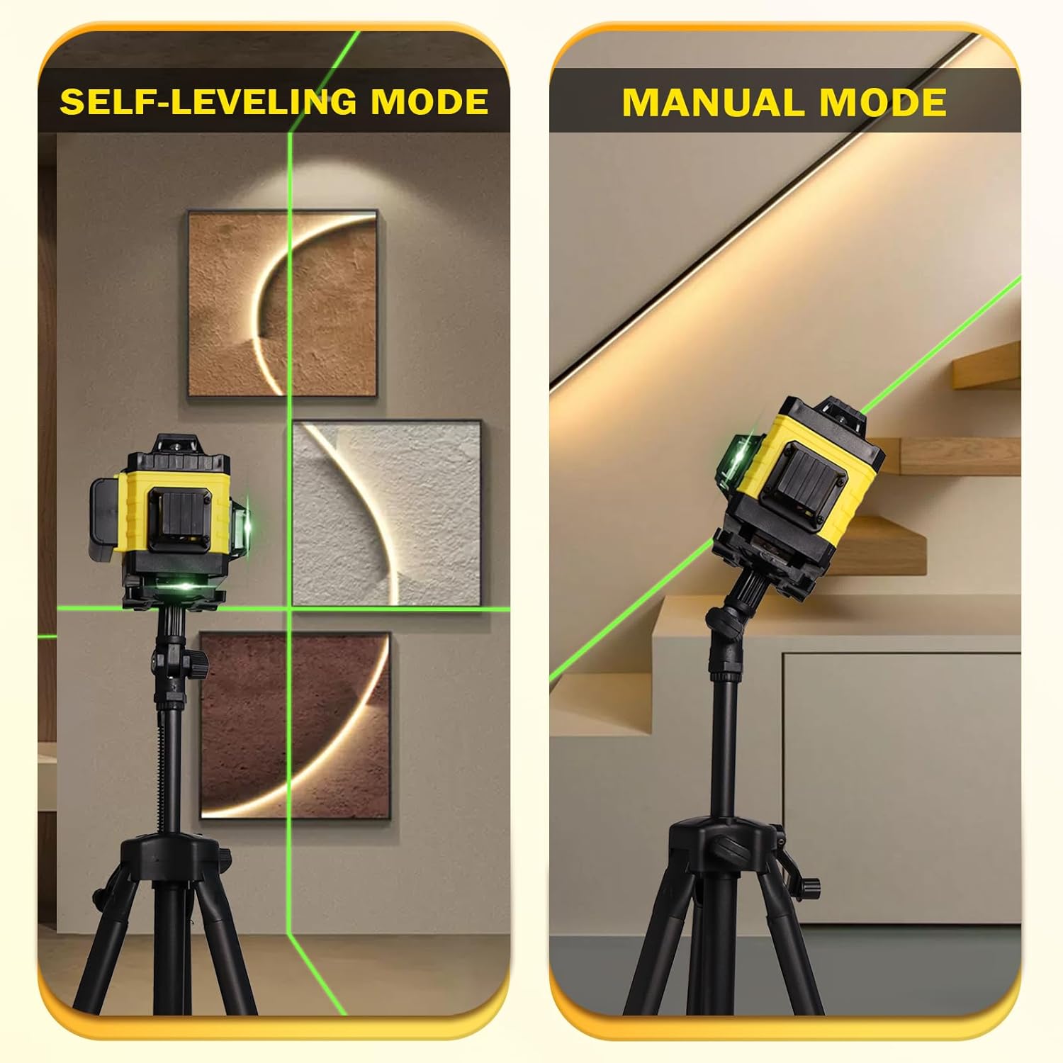 Nivela Laser 4D cu 16 Linii, Autonivelare, Telecomandă, Lumina Verde, Trepied 150 cm, Platformă de Ridicare