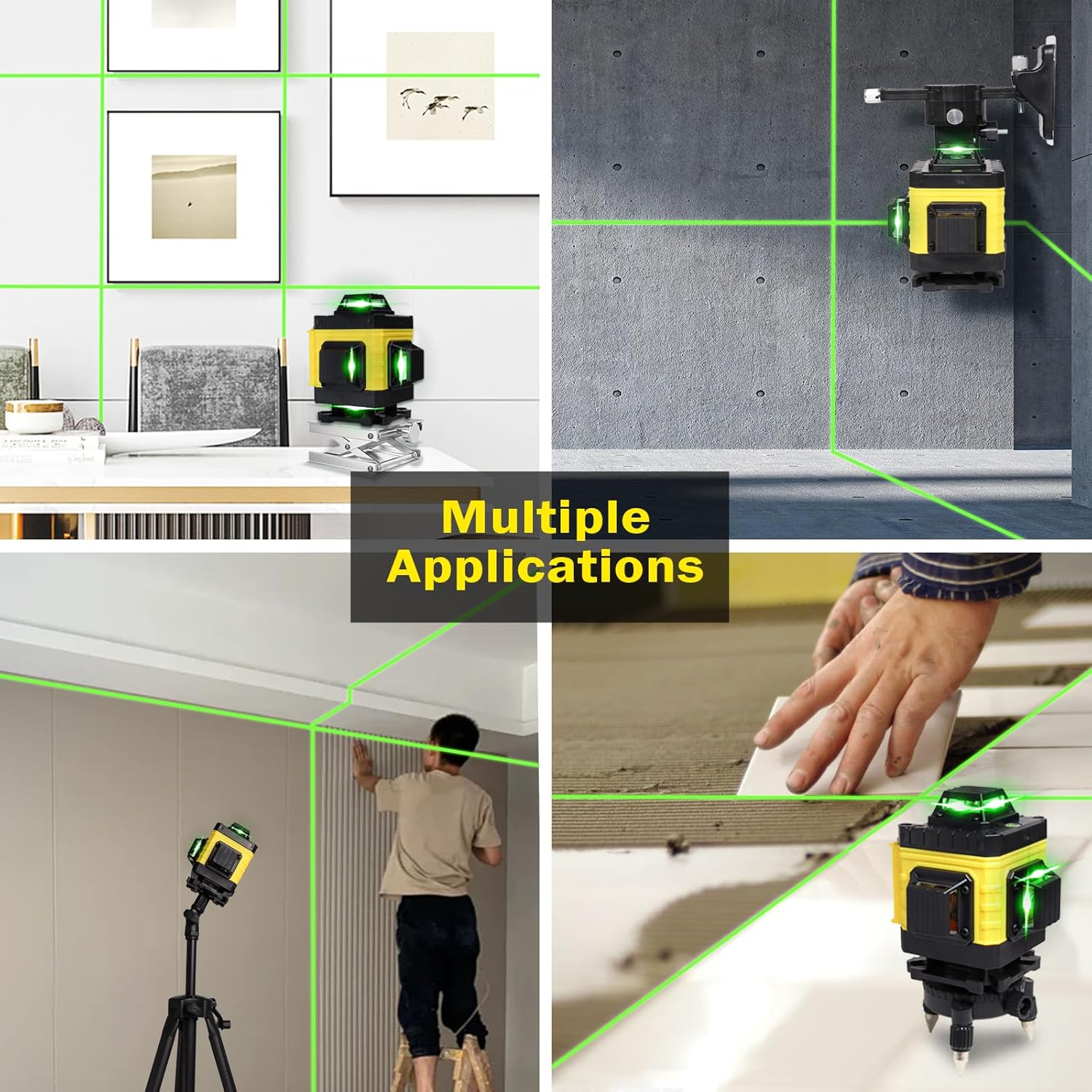 Nivela Laser 4D cu 16 Linii, Autonivelare, Telecomandă, Lumina Verde, Trepied 150 cm, Platformă de Ridicare