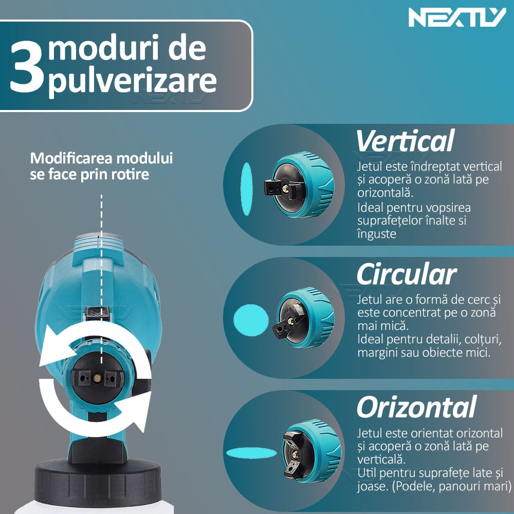 Pulverizator Electric de vopsea cu 2 acumulatori de 48V, 1000ml - 3 moduri de pulverizare, ideal pentru tavane, pereti si garduri