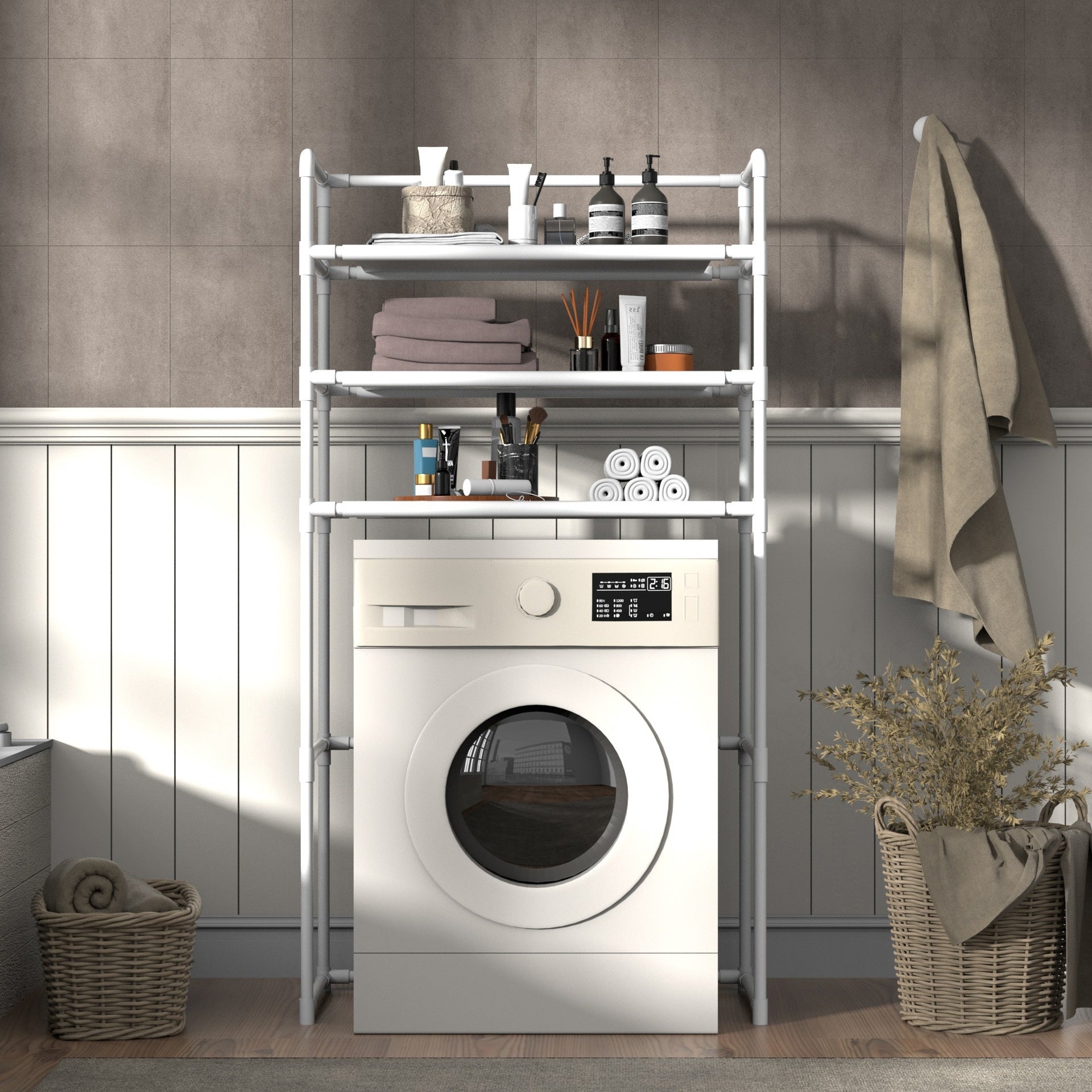 Raft Metalic de Depozitare cu 3 Nivele – Raft Organizator Masina de Spalat