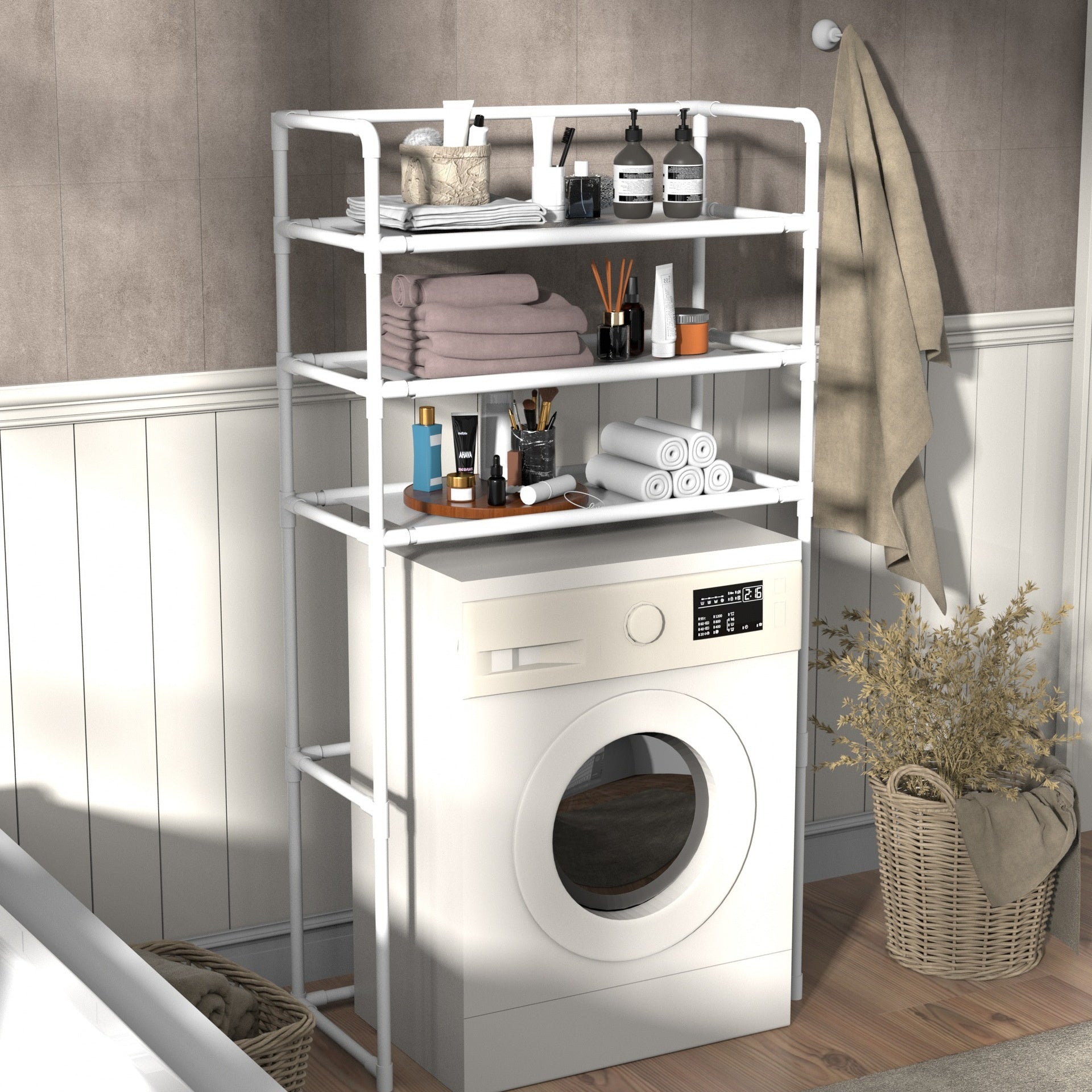 Raft Metalic de Depozitare cu 3 Nivele – Raft Organizator Masina de Spalat