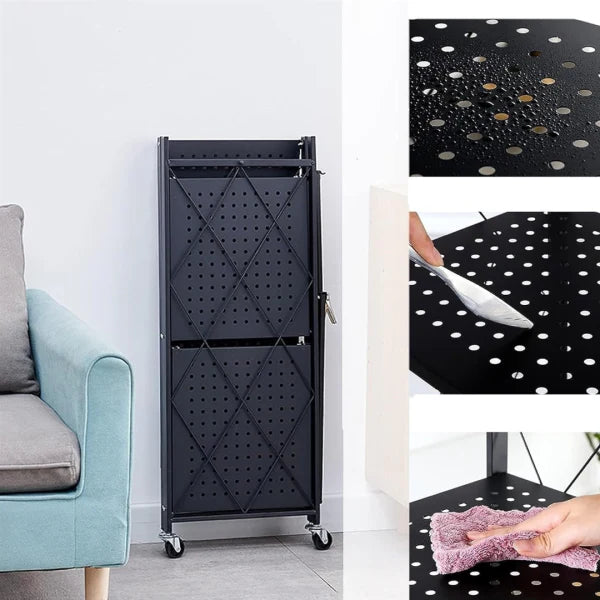 Raft depozitare, metalic, pliabil, pe roti, 3 polite,72 x 34 x 87 cm