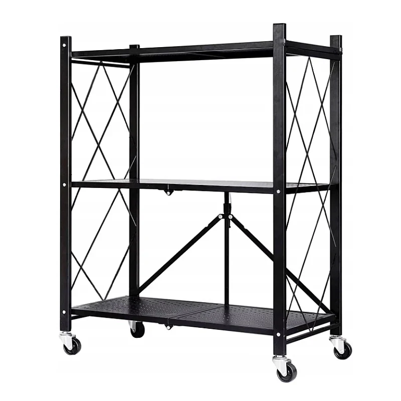 Raft depozitare, metalic, pliabil, pe roti, 3 polite,72 x 34 x 87 cm