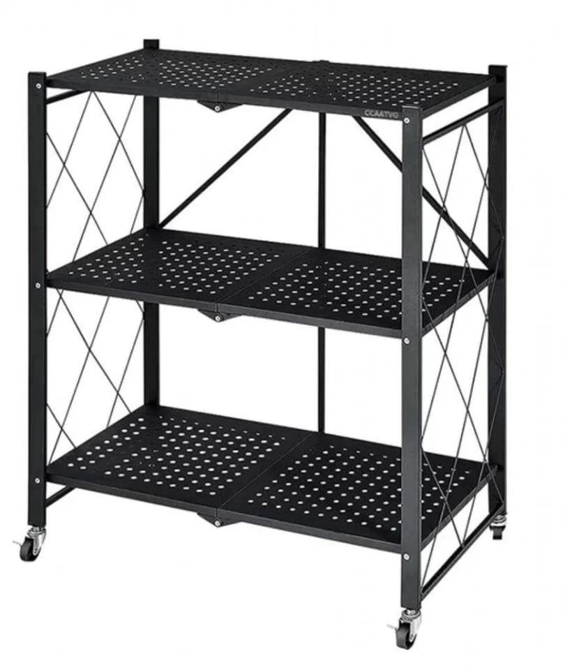 Raft depozitare, metalic, pliabil, pe roti, 3 polite,72 x 34 x 87 cm