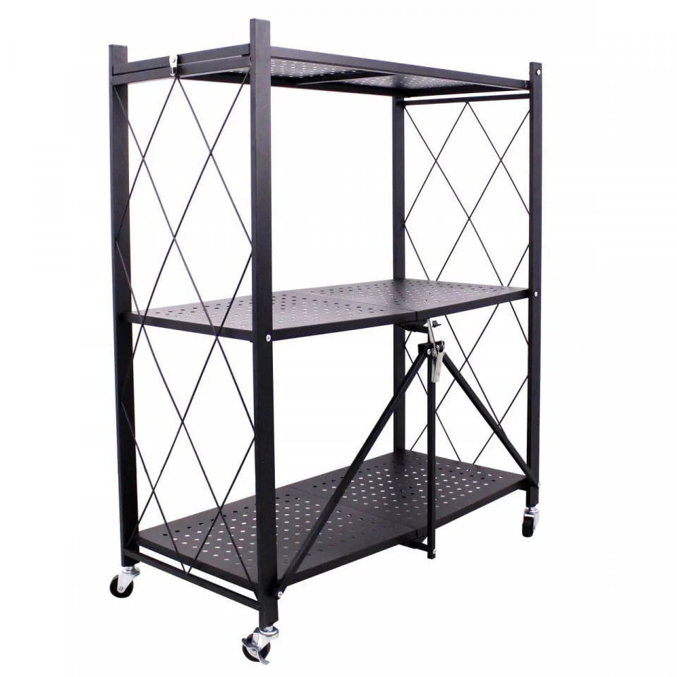 Raft depozitare, metalic, pliabil, pe roti, 3 polite,72 x 34 x 87 cm