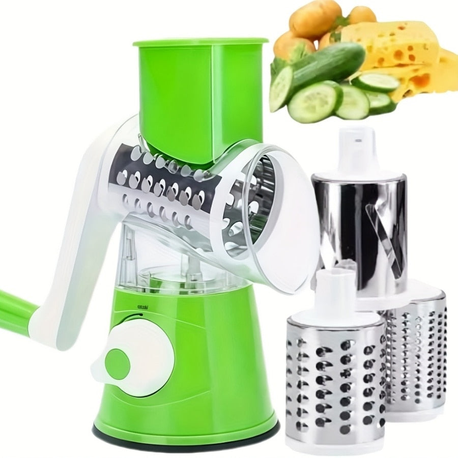 Razatoare manuala pentru legume Tabletop Drum Grater, 3 lame interschimbabile