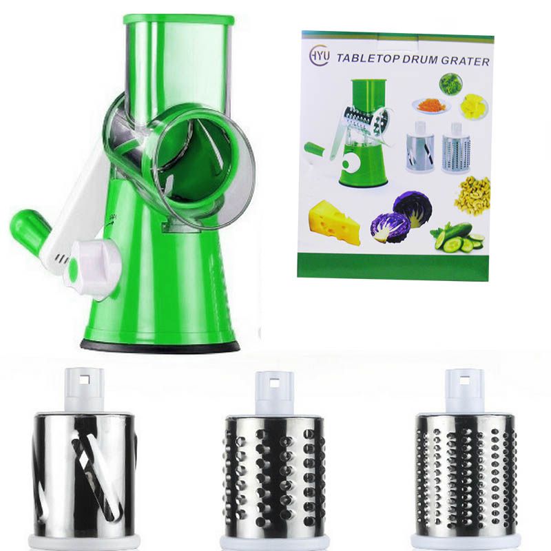 Razatoare manuala pentru legume Tabletop Drum Grater, 3 lame interschimbabile