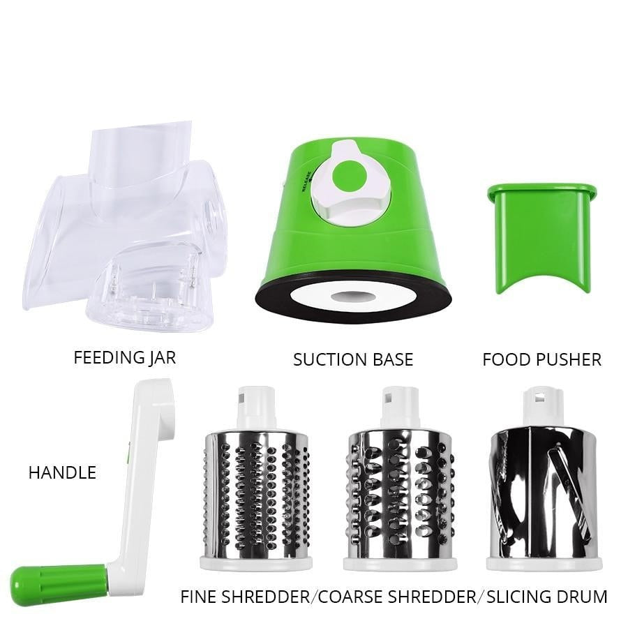 Razatoare manuala pentru legume Tabletop Drum Grater, 3 lame interschimbabile