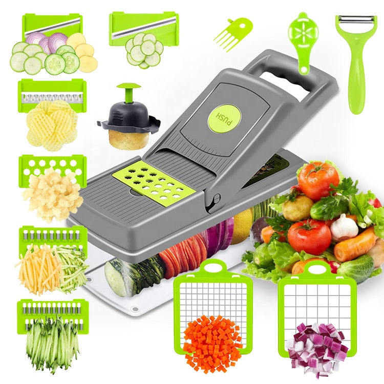 Razatoare multifunctionala legume si fructe 16 piese, lame inox + maner protectie