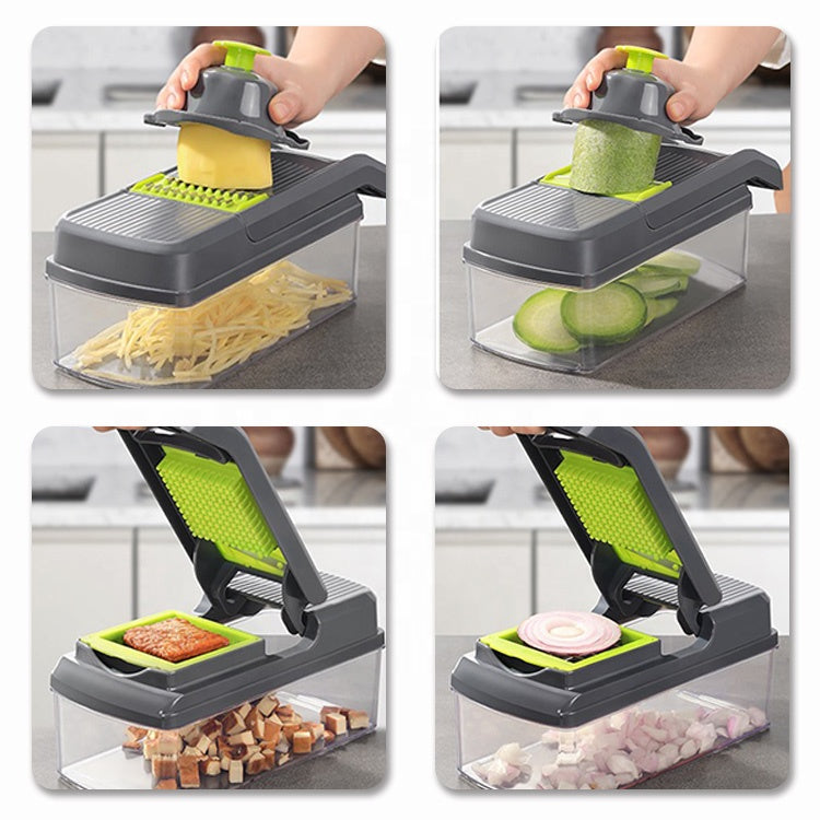 Razatoare multifunctionala legume si fructe 16 piese, lame inox + maner protectie