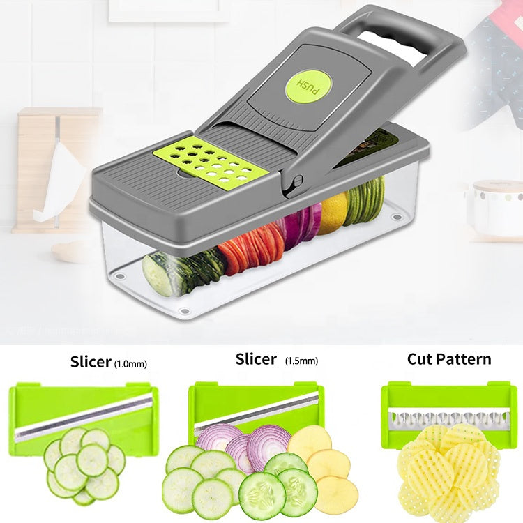 Razatoare multifunctionala legume si fructe 16 piese, lame inox + maner protectie