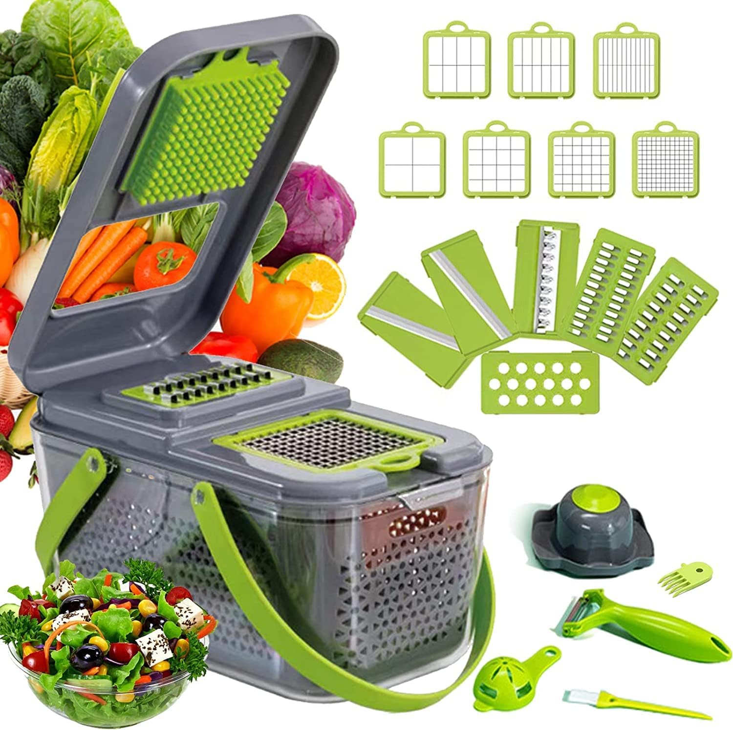 Razatoare multifunctionala pentru fructe si legume, 22 piese, lame din otel inoxidabil