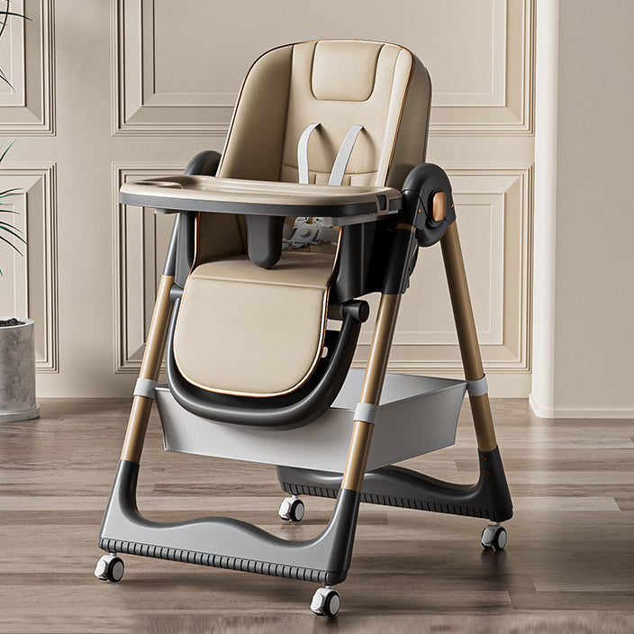 Scaun de Masa 3 in 1 pentru Bebelusi si Copii, varsta 6-36 luni, Inaltime ajustabila, centura de siguranta in 5 puncte, tavita reglabila si detasabila, roti, maro