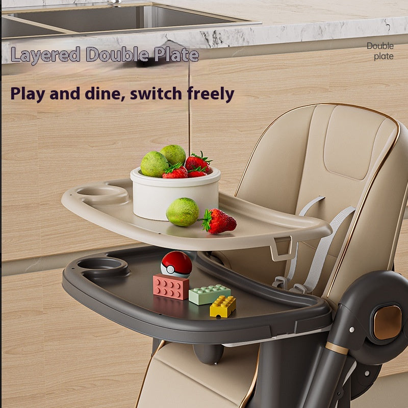 Scaun de Masa 3 in 1 pentru Bebelusi si Copii, varsta 6-36 luni, Inaltime ajustabila, centura de siguranta in 5 puncte, tavita reglabila si detasabila, roti, maro