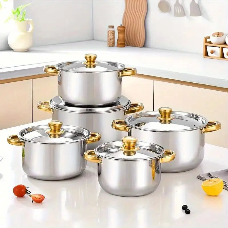 Set de oale din inox cu 10 piese, capace din sticla