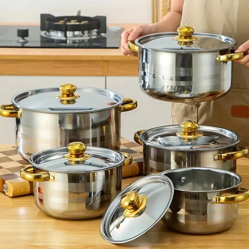 Set de oale din inox cu 10 piese, capace din sticla