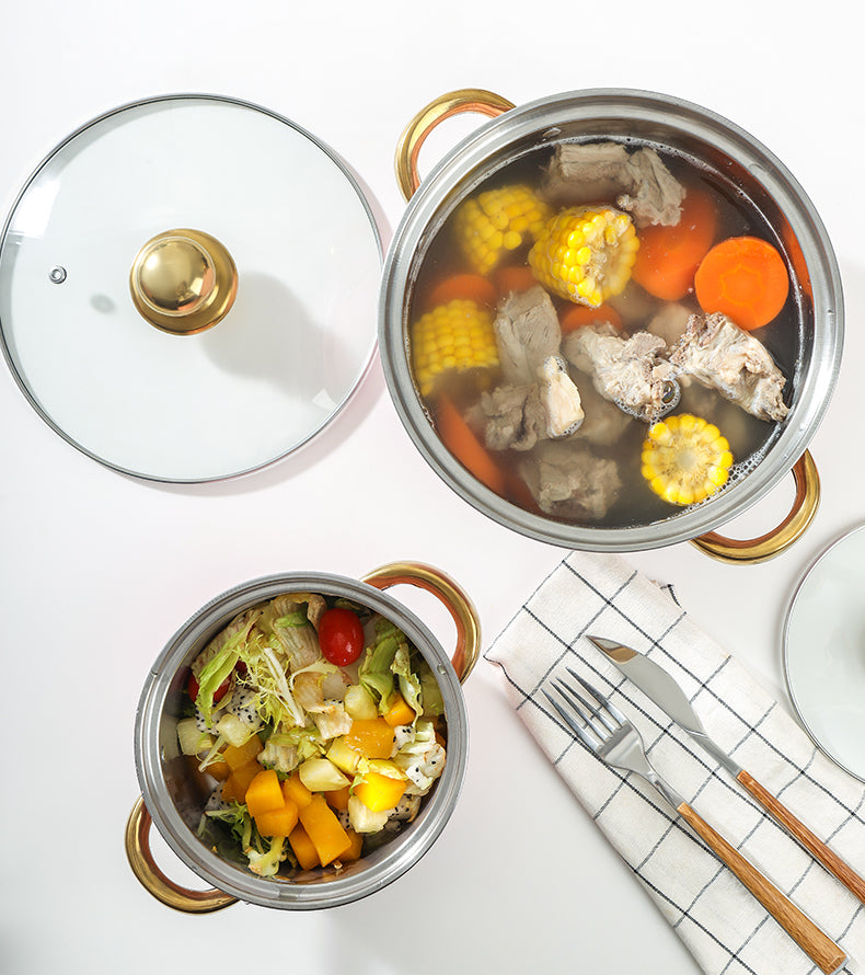 Set de oale din inox cu 10 piese, capace din sticla