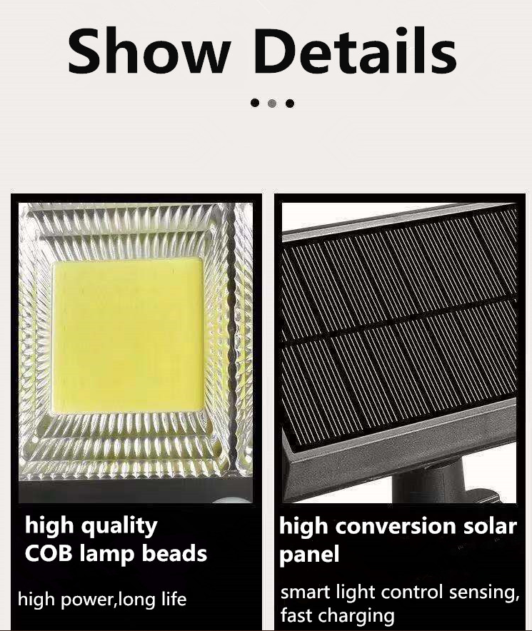 Set 2 lampi solare cu panou solar, 6 COB , putere 250 W, cu senzor de miscare, suport si telecomanda