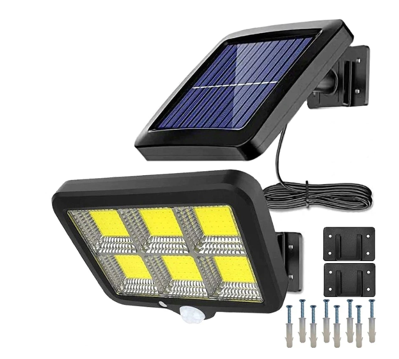 Set 2 lampi solare cu panou solar, 6 COB , putere 250 W, cu senzor de miscare, suport si telecomanda