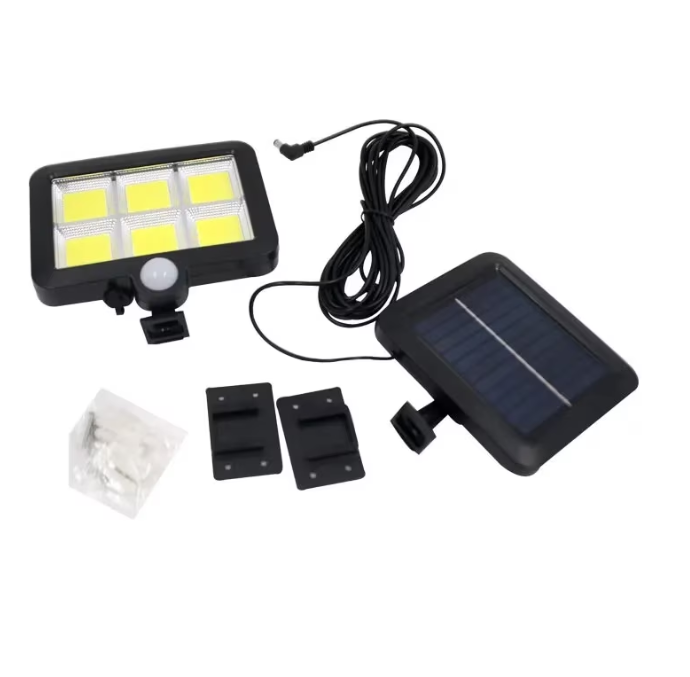 Set 2 lampi solare cu panou solar, 6 COB , putere 250 W, cu senzor de miscare, suport si telecomanda