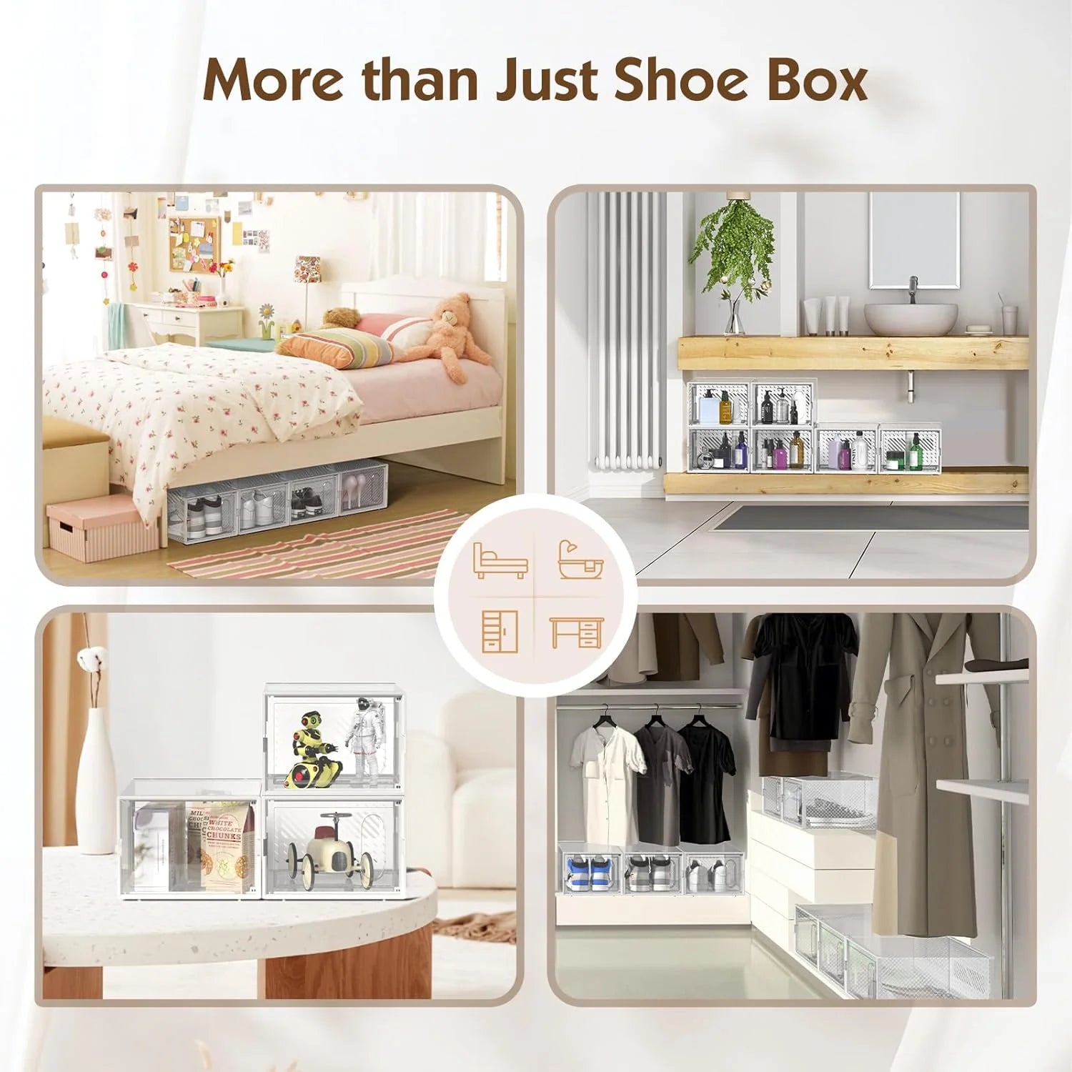 Set 6 cutii organizatoare pentru incaltaminte, pliabile, design transparent, 34.5x25.5x105cm, alb