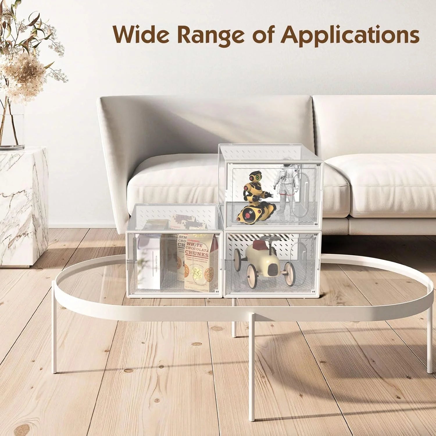 Set 6 cutii organizatoare pentru incaltaminte, pliabile, design transparent, 34.5x25.5x105cm, alb