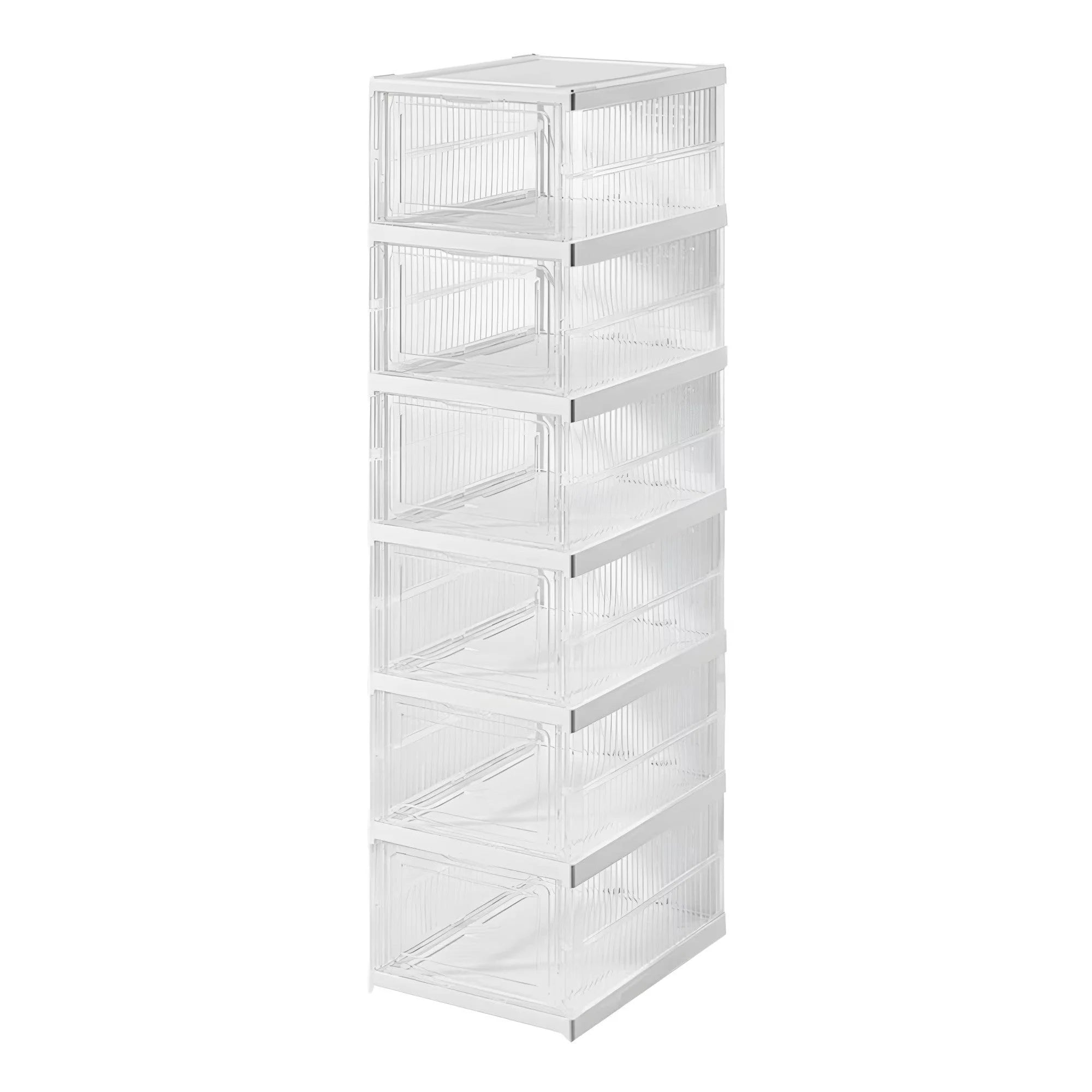 Set 6 cutii organizatoare pentru incaltaminte, pliabile, design transparent, 34.5x25.5x105cm, alb