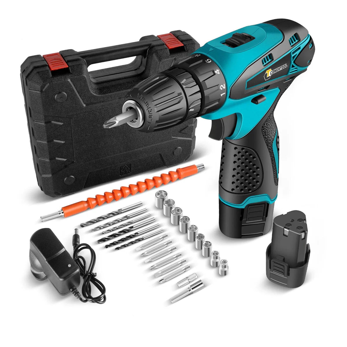 Set Bormasina Electrica, 12V Cu 2 Acumulatori, 1400 RPM Si 24 Accesorii Incluse