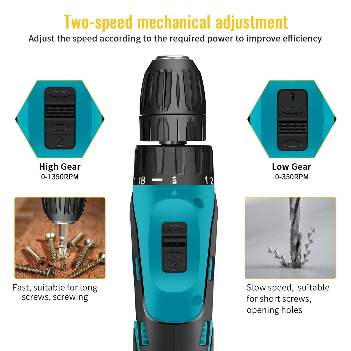 Set Bormasina Electrica, 12V Cu 2 Acumulatori, 1400 RPM Si 24 Accesorii Incluse