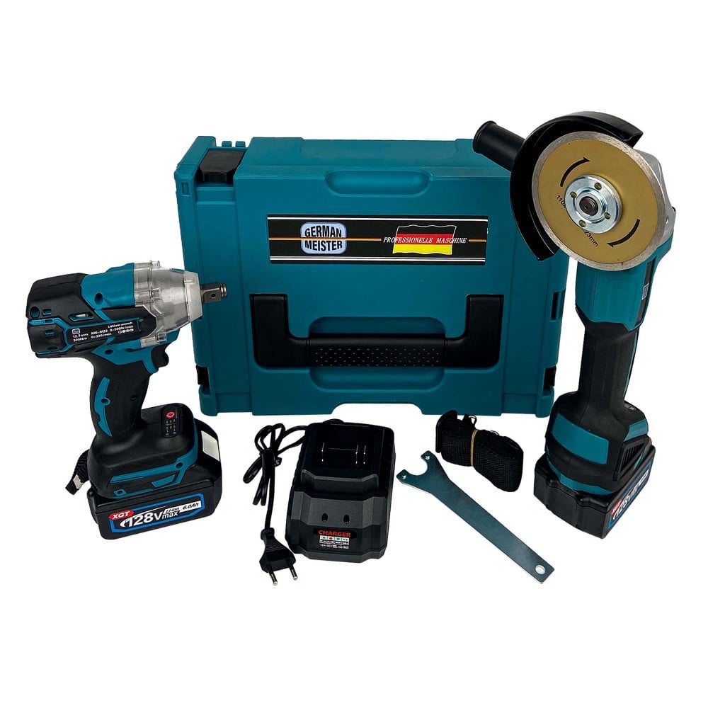 Set Cheie cu Impact + Flex / Polizor Unghiular, cu 2 Acumulatori 48V 8AH,