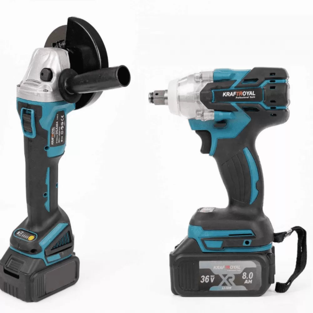 Set Cheie cu Impact + Flex / Polizor Unghiular, cu 2 Acumulatori 48V 8AH,