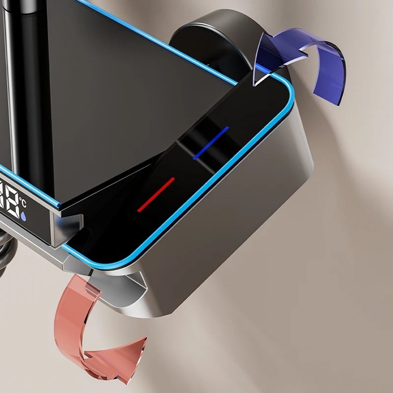 Set Coloana Baterie Dus cu Afisaj Electronic si Lumini LED, 4 Moduri de Curgere a apei, Premium, Negru cu Gri