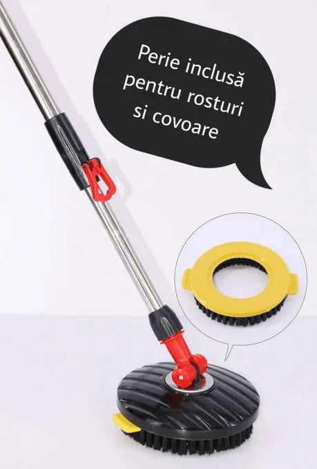 Set Mop Magic Rotativ 360° cu Talpa și Cuvă din Inox, 4 Rezerve Diferite + Perie Rosturi, Covoare Incluse