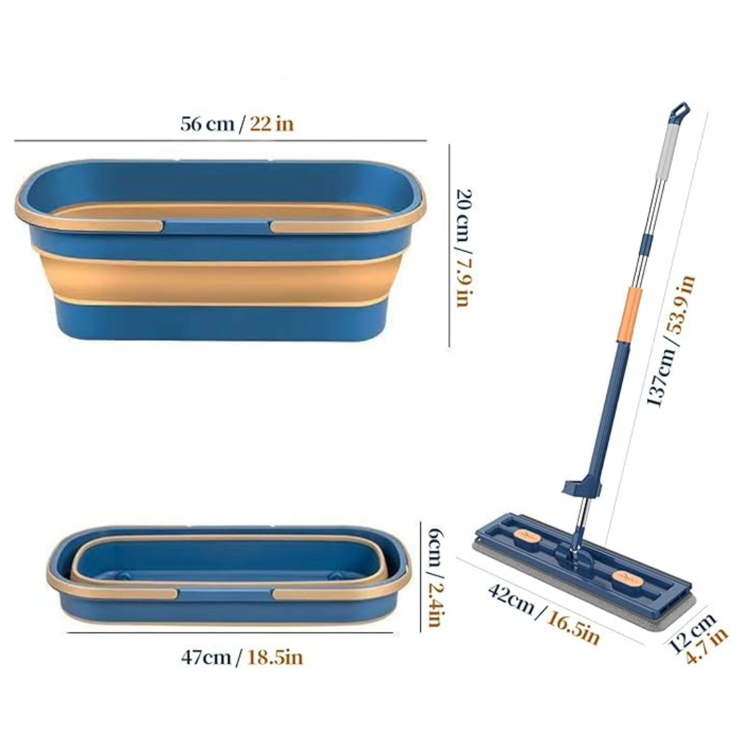 Set Mop cap rotativ si galeata pliabila Albastru / Galben + 3 rezerve