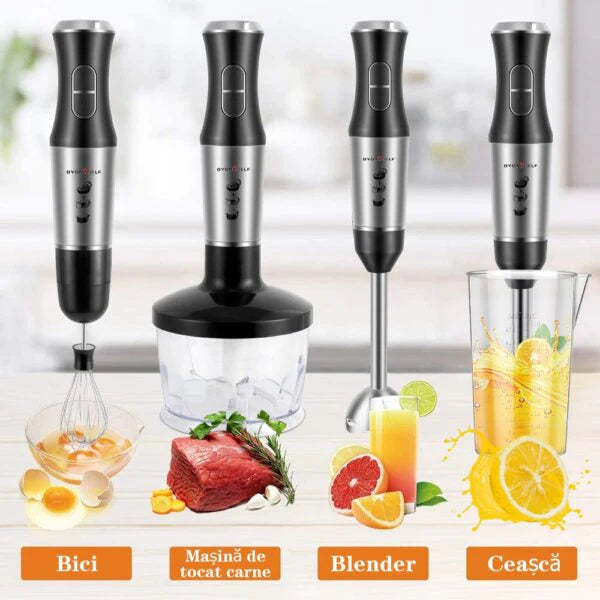 Set blender de mâna 4 in 1, 1500W cu 9 viteze și funcție turbo