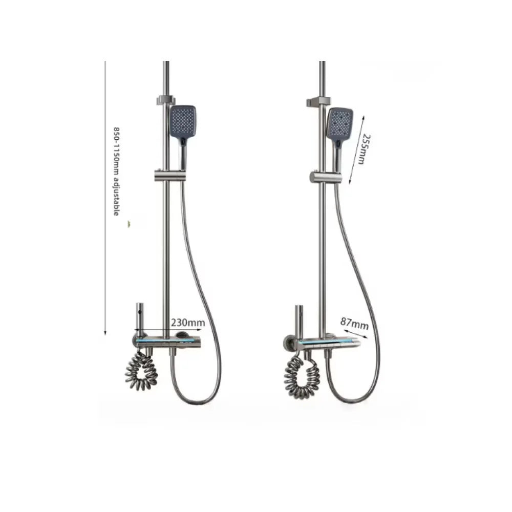 Set coloana dus digital cu termostat, afisaj LED, 4 functii curgere apa, control termostatic, robinet tip cascada, Gri Grafit