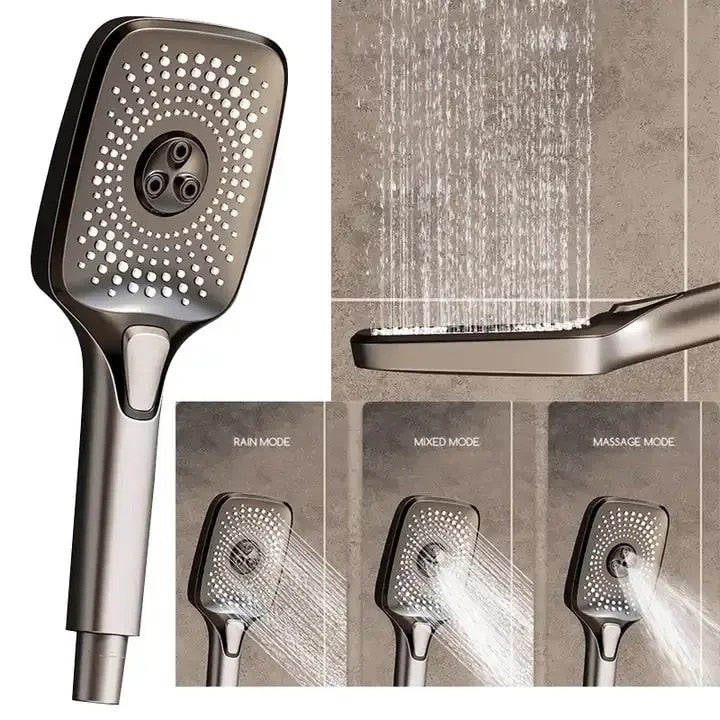 Set de dus cu para dreptunghiulara, afisaj digital, montare perete, 4 functii de curgere a apei, dus tip ploaie, dus de mana, design modern, sistem de dus, crom