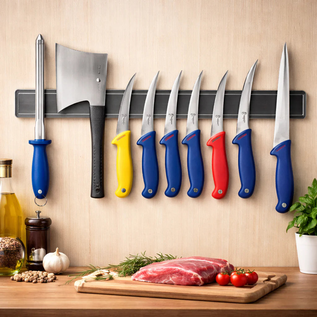 Set macelarie format din 8 piese, 6 cutite, 1 masat magnetic, 1 satar pentru spart oase