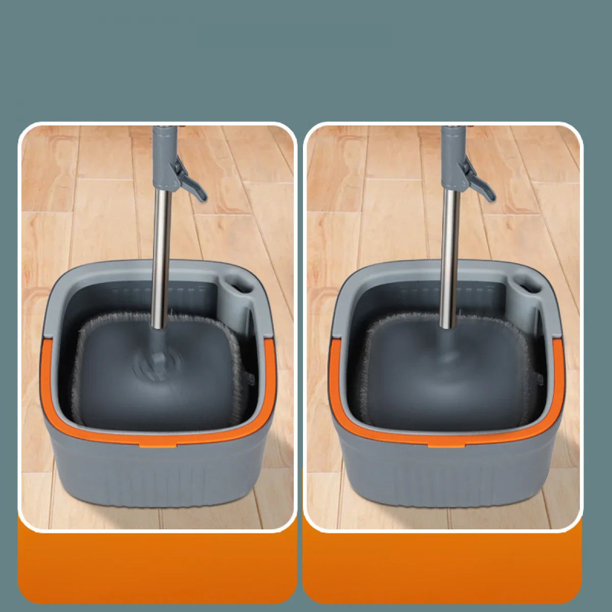 Set mop rotativ 360° cu galeata centrifuga, separare apa curata de apa murdara, sistem evacuare apa, 4 rezerve, gri