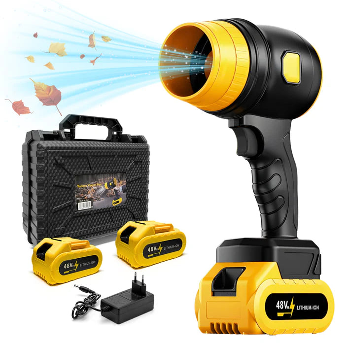 Suflanta Aer Portabila cu 2 Acumulatori 48V, 34000 RPM, Uscare Masina, Suflat Frunze, Yellow Hurricane