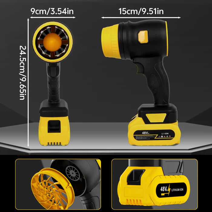 Suflanta Aer Portabila cu 2 Acumulatori 48V, 34000 RPM, Uscare Masina, Suflat Frunze, Yellow Hurricane
