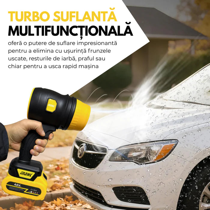 Suflanta Aer Portabila cu 2 Acumulatori 48V, 34000 RPM, Uscare Masina, Suflat Frunze, Yellow Hurricane